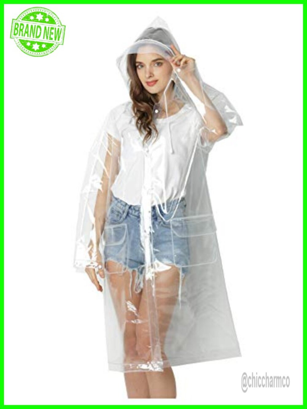 Transparent Long Raincoat Waterproof EVA Rain Jacket with Hood